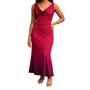 Tik Tok Womens Red Maxi Dress Cowl Neck Sleeveless Party Cocktail Evening Gown S